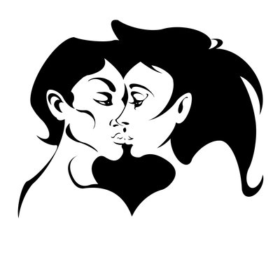Pareja besándose, imagen gráfica en blanco y negro, 2010 por Neale Osborne de Neale Osborne